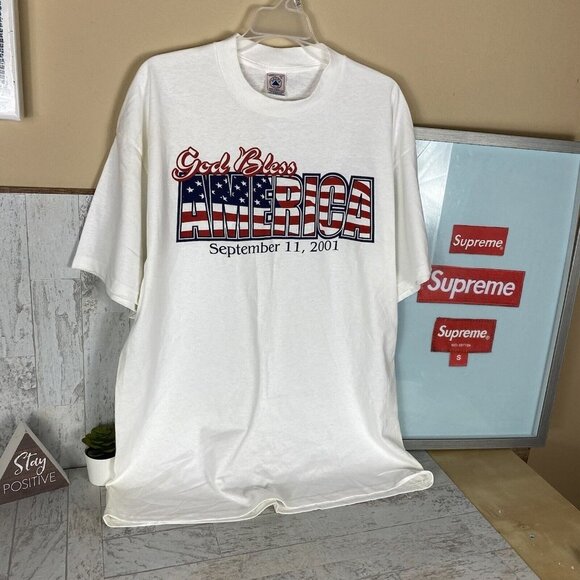 Vintage “God Bless America” 9-11-2011 T-Shirt Delta Pro‎ Weight White Mens Sz XL - Picture 1 of 10